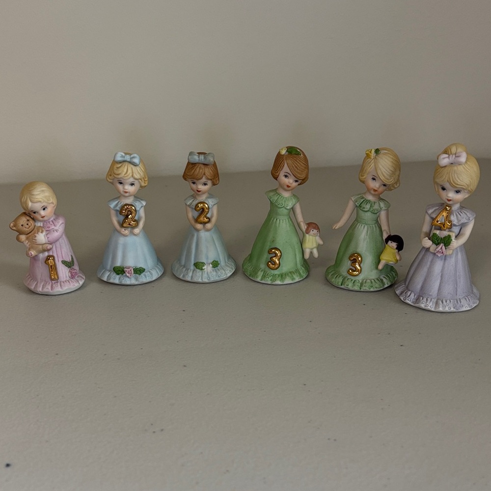 Vintage Enesco “Growing Up Birthday Girls” Ceramic Figurine Set (Age 1-4) Flaws